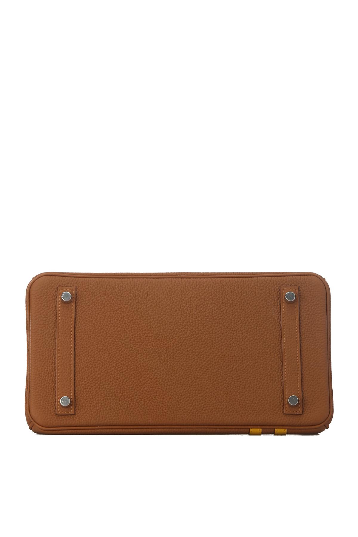 h**mes master birkin 30 togo leather G01den brown with amber yellow and silver buckle bag h028365cc04 (30*22*15cm)